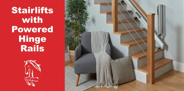 Image of a stairlift with Powered Hinge Rails from Sykes Stairlifts